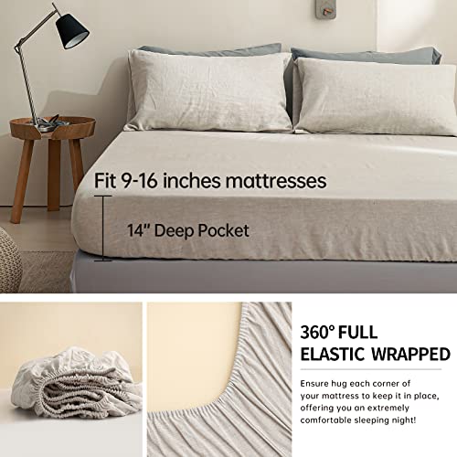 Simple&Opulence 100% Linen Sheet Set 4pcs Basic Style, Deep Pocket, Natural French Washed Flax Solid Color Soft Breathable Bed Sheets - Linen, Queen Simple&Opulence