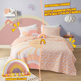 Intelligent Design Kids Queen Bedding Set Cotton Sun Full Size Quilt Sets for Girls Rainbow & Clouds Reversible Queen Coverlet Dawn Light & Breathable Sham Throw Pillow Full/Queen Yellow/Coral 4 Piece Intelligent Design