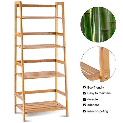 COSTWAY 47.5'' Natural Bamboo 4-Tier Ladder Shelf - Stylish Storage and Display Rack - WoodArtSupply