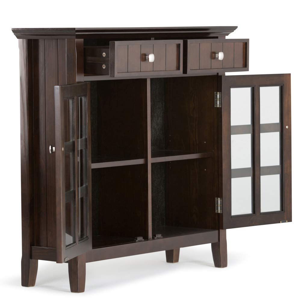 SIMPLIHOME Acadian SOLID WOOD 36 inch Wide Rustic Entryway Hallway Storage Cabinet in Brunette Brown, with 2 Drawers, 2 Doors and 2 Adjustable Shelves