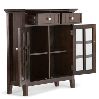 SIMPLIHOME Acadian SOLID WOOD 36 inch Wide Rustic Entryway Hallway Storage Cabinet in Brunette Brown, with 2 Drawers, 2 Doors and 2 Adjustable Shelves