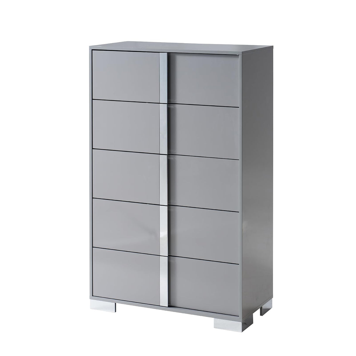 AMERLIFE 50.2" H Modern 5 Drawer Dresser, Glossy Surface Chest of Drawers, Large Storage Organizer for Bedroom, Living Room, Cloakroom, Luxury, Light Grey AMERLIFE