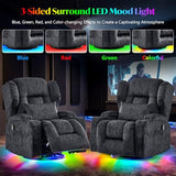 Power Swivel Rocker Recliner Chair for Adults, Dual-Motor Power Recliner with Independent Back & Footrest, Massage & Heat, 3-Sided Lights, USB, Cup Holder, Glider Rocking Chair for Living Room, Gray