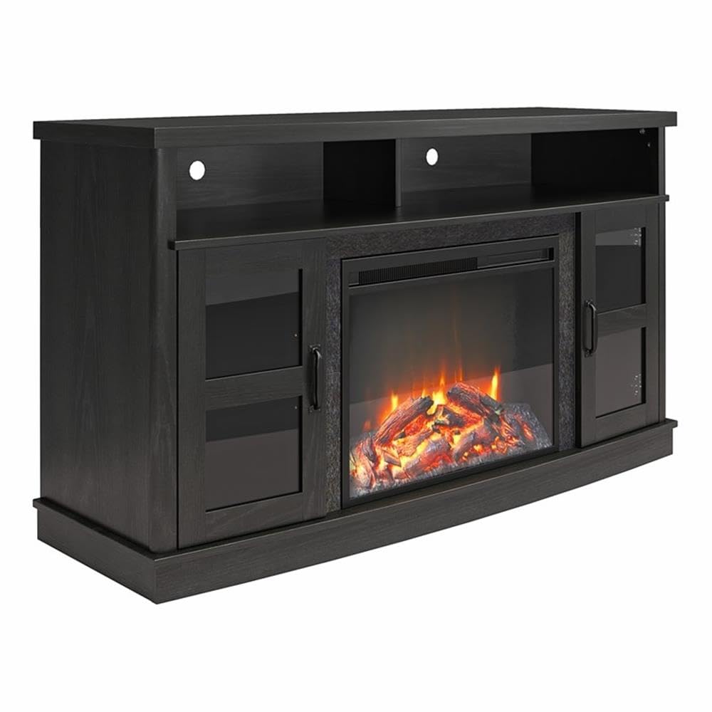 Ameriwood Home Barrow Creek Fireplace TV Stand for TVs up to 60 Inch, Replaceable Electric Fireplace Insert Heater, Remote Control, Timer, Realistic Log and Flame Effect, Black Oak Ameriwood Home