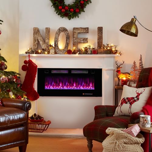 ORALNER 42” Smart WiFi App Controlled Electric Fireplace, Ultra Thin Linear Recessed & Wall Mounted Fireplace Heater with Adjustable Flame Color & Speed, Remote, 12 H Timer (42 INCHES) ORALNER