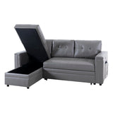 Naomi Home L-Shaped Sectional Sleeper Sofa with USB Ports - Convertible Pull-Out Bed, Ample Storage, Timeless Design, Durable Construction, Gray/Air Leather Naomi Home