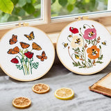 Flowers Embroidery Kits for Beginners Adults, Butterfly Hand Embroidery Starter Kits, Bee Cross Stitch Kits for Beginner Needlepoint DIY Kits for Adult, 2 Set Embroidery Hoops, Thread & Video Tutorial