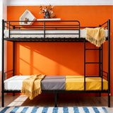 VINGLI Bunk Bed Twin Over Twin for Kids, Teens and Adults,Metal Bunk Bed with Ladder and Flat Rungs, Heavy Duty Metal Slats Support, No Box Spring Needed, for Dorm,Bedroom,Black VINGLI