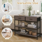 Giantex 3-Tier Entryway Table with Storage, Sofa Table w/ 2 Large Drawers, 2 Open Storage Shelves, Anti-toppling Device, Side Table w/Metal Frame, Console Table for Hallway, Living Room, Grey Oak Giantex