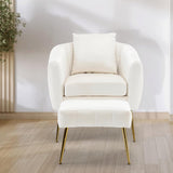 GODECOR Velvet Accent Chair Set,Modern Barrel Chair with Ottoman,Club Chair Reading Armchair with Lumbar Pillow for Living Room/Bedroom/Study Room/Home Office,White GODECOR