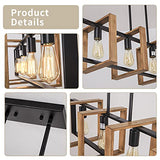 Dining Room Light Fixture Farmhouse Pendant Lights Kitchen Island Rustic Kitchen Light Fixtures 4 Lights Wood and Black Metal Rectangular Chandelier Ceiling Hanging Lighting 35.4" Poroulux