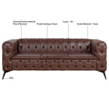 84" Chesterfield Couch PU Leather, Traditional Square Arm Removable Cushion 3 Seater Sofa, Tufted Button Trim with Iron Legs for Living Room Office (Dark Brown) Yuxuanhang