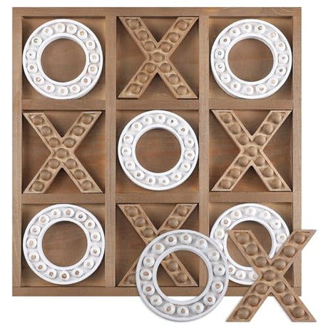 Rotatingpals Tic Tac Toe Game 10.6 Inch Rustic Wood Board Game Coffee Table Games Tic Tac Toe Table Decor for Kids Family Adults Travel Outdoor Game Rotatingpals
