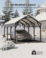 GarveeLife 10x15 ft Metal Carport, Reinforced Frame and Steel Roof for All-Weather Use, Permanent Shelter for Bass Boats, Sedans, and Tractors GarveeLife