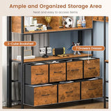 MSmask Full Size Loft Bed with 7 Storage Drawers, Large 2-Cube Bookshelf, L Desk & Charging Station, Metal Loft Bed with LED Lights & Open Shelf, Bed with Safety Guardrail & Ladders, Rustic Brown MSmask