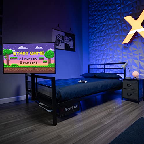 X Rocker Basecamp Full Size Gaming Bed, Rotating TV Mount with Vented Console Storage, Metal Mesh Frame with Slats, Amazon Exclusive, Black X Rocker