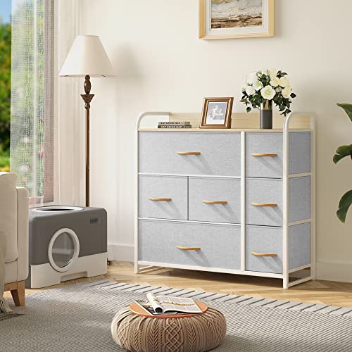 YITAHOME Dresser with 7 Drawers - Fabric Storage Tower, Organizer Unit for Bedroom, Living Room, Hallway, Closets - Sturdy Steel Frame, Wooden Top & Easy Pull Fabric Bins YITAHOME