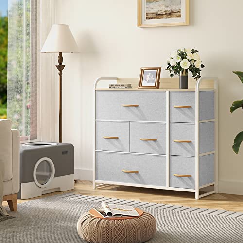 YITAHOME Dresser with 7 Drawers - Fabric Storage Tower, Organizer Unit for Bedroom, Living Room, Hallway, Closets - Sturdy Steel Frame, Wooden Top & Easy Pull Fabric Bins