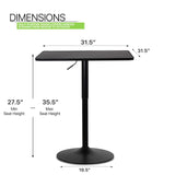 Magshion 31.5" Square Pub Table Height Adjustable 27.6"-36" Cocktail Table with Metal Base MDF Top Non-Rotatable for Dining Bistro Café Home Bar, Black Magshion