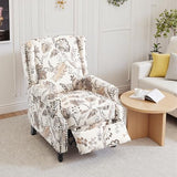 Pushback Recliner Chair, Floral Fabric Wingback Recliner Chair, Upholstered Rivet Trim Armchair Push Back Recliner Accent Chair for Small Spaces, Living Room, Plants Beige