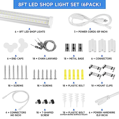 Phiwicsh 8FT LED Shop Light, U Shape 125W Integrated LED Tube Light, 6500K Clear White, 20000LM Super Bright LED Lighting, Flush Mount/Hanging Linkable LED Ceiling Lights for Garage, Plug&Pla - WoodArtSupply