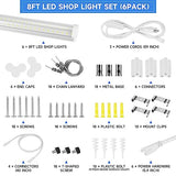 Phiwicsh 8FT LED Shop Light, U Shape 125W Integrated LED Tube Light, 6500K Clear White, 20000LM Super Bright LED Lighting, Flush Mount/Hanging Linkable LED Ceiling Lights for Garage, Plug&Play,6 Pack Phiwicsh