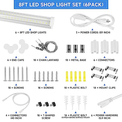 Phiwicsh 8FT LED Shop Light, U Shape 125W Integrated LED Tube Light, 6500K Clear White, 20000LM Super Bright LED Lighting, Flush Mount/Hanging Linkable LED Ceiling Lights for Garage, Plug&Pla - WoodArtSupply