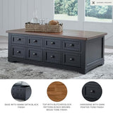 Signature Design by Ashley Wildenauer Lift Top Cocktail Table, Satin Finish Base, 2 Drawers, 2 Storage Bins, Hardwood Solids, 52" W x 28" D x 19" H, Light Brown & Black Signature Design by Ashley