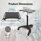EHO Mobile Laptop Standing Desk Carts on Wheels with Stationery Storage, Pneumatic, Height Adjustable Rolling Stand, Sit to Stand Computer Cart, Workstation for Home, Office, Medical and School EHO