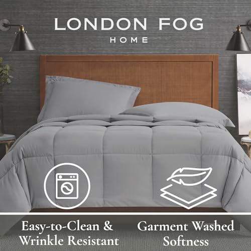 London Fog Garment Washed Solid Comforter Set Blue Microfiber 3-Piece Full/Queen Comforter Set, Solid Themed, Adult and Teen, Oeko-TEX Certified LONDON FOG