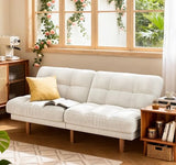 AMADA HOMEFURNISHING 65" Futon Sofa Bed, Convertible Futon Couch with Adjustable Backrest, Ergonomic Recliner Sleeper Sofa with Corduroy Fabric for Living Room, Office, Guest Room (White) AMADA HOMEFURNISHING