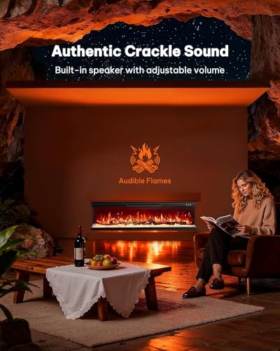 Silonn 3-Sided Smart 50" Electric Fireplace, Alexa & App Control Fireplace with 15 Flame Colors, Electric Fireplace Inserts Logs, 5110 BTU Heat Output, Realistic Flame and Sound Silonn