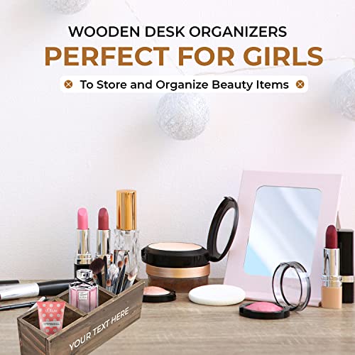 Personalized Passion - Wooden Desk Organizers for Home & School | Perfect Sized Wooden Pencil Holder with 3 Compartments | Personalized Name Wooden Organizer for Pen, Stationary, & Office Personalized Passion