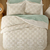 Bedsure King Size Comforter Set Mineral Blue, Boho Tufted Bed Set, Checkered Farmhouse Shabby Chic Bedding, 3 Pieces, 1 Plaid Geometric Comforter and 2 Pillow Shams Bedsure