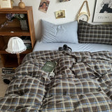 DONEUS Buffalo Plaid Duvet Cover Set 100% Washed Cotton Natural Linen Like Super Soft Comfy 3 Piece Brown Blue Gingham Checkered Bedding Set with Zipper Closure (Queen 90"x90", for All Seasons) DONEUS