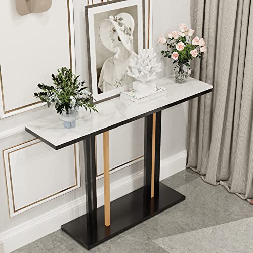Wisfor Console Entry Table: Luxurious Console Entryway Table with Sintered Stone with Metal Frame for Foyer Decor, Living Room Sofa Side Table (White) Wisfor