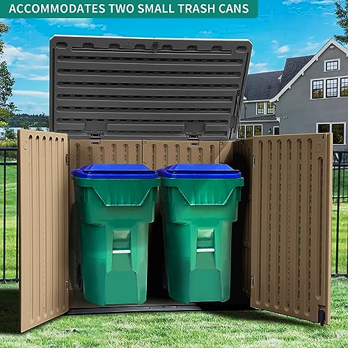 YITAHOME Extra Large Outdoor Horizontal Storage Shed, 4.5x4ft Resin Tool Sheds w/o Shelf, Easy to Assemble Waterproof Storage for Trash Cans, Garden Tools, Lawn Mower, Lockable, Brown - WoodArtSupply