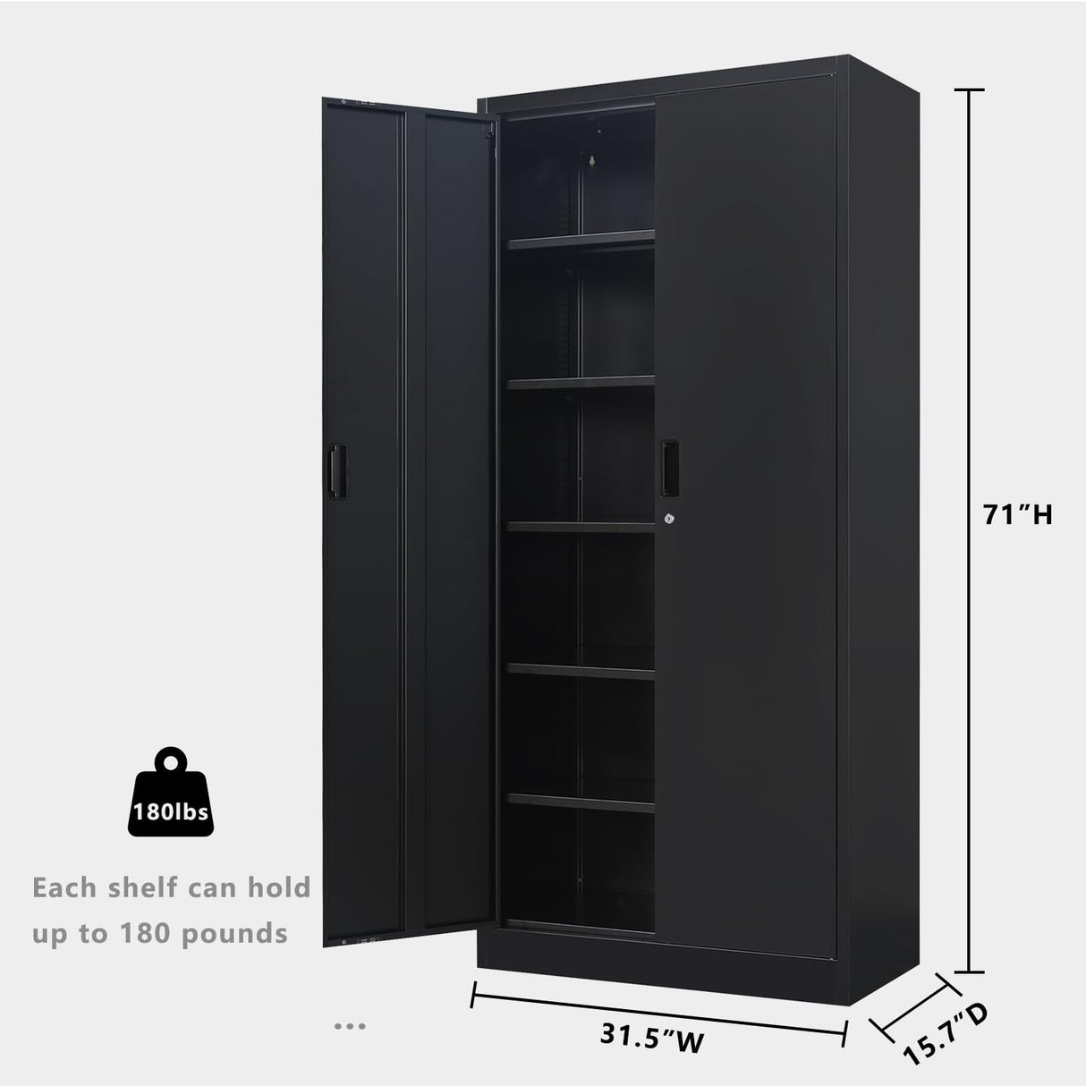 CJF Locking Storage Cabinet with 5 Adjustable Shelves, Metal Storage Cabinet, Garage Storage Cabinet for Home Office, Utility Room, School, Warehouse CJF
