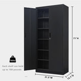 CJF Locking Storage Cabinet with 5 Adjustable Shelves, Metal Storage Cabinet, Garage Storage Cabinet for Home Office, Utility Room, School, Warehouse CJF