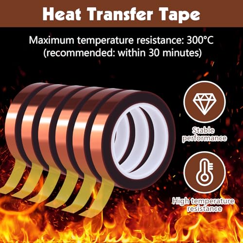 Fyguard 6 Rolls Heat Resistant Tape, 10mm x 49Ft (15m) High Temperature Resistant Transfer Tape for Heat Press Sublimation Welding Electronic Equipment Printing, No Residue Fyguard