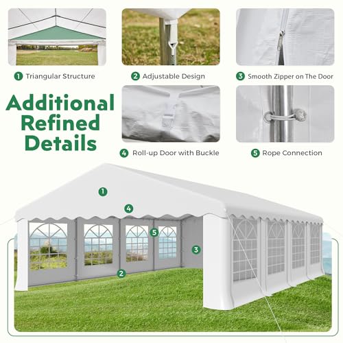 EROMMY 20x30FT Heavy Duty Party Tent, Outdoor Wedding Canopy with 8 Removable Sidewalls, 2 Roll-up Doors, 2 Storage Bags, Gazebo Shelter for Events & Commercial Use, White EROMMY