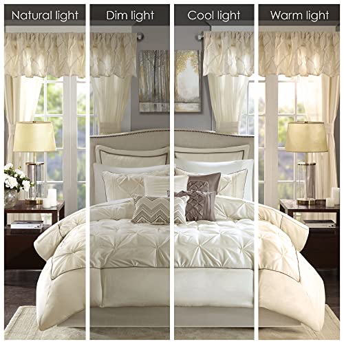 Madison Park Essentials Room in a Bag Faux Silk Comforter Set - Luxe Diamond Tufting All Season Bedding, Matching Curtains, Decorative Pillows, Ivory King(104"x92") 24 Piece Madison Park