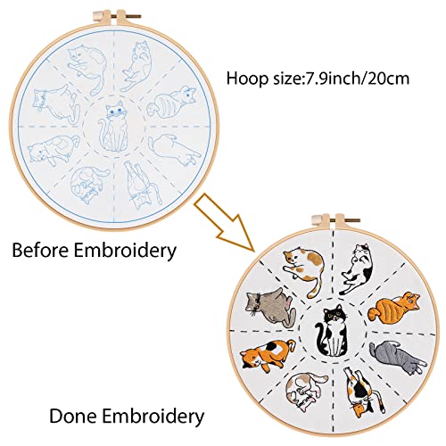 Louise Maelys Cats Embroidery Kits for Beginners with Cute Animals Pattern,Adults Starter Cross Stitch Kit DIY Needlepoint