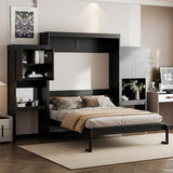 Merax Murphy Bed with Desk, Vanity and Cabinets, Queen Size, Espresso Merax