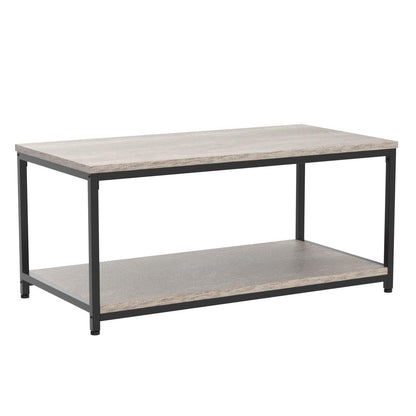 Yaheetech 39.5" 2-Tier Coffee Table with Storage Shelve, Industrial Gray Coffee Table, Easy Assembly, Wooden Coffee Table for Living Room & Small Space, Gray - WoodArtSupply