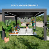 Backyard Discovery Trenton 14x12 All Season Galvanized Steel Pergola, Black, Sail Shade Soft Canopy, Rust Resistant, Support Wind and Snow, Patio, Deck, Backyard, Garden Backyard Discovery