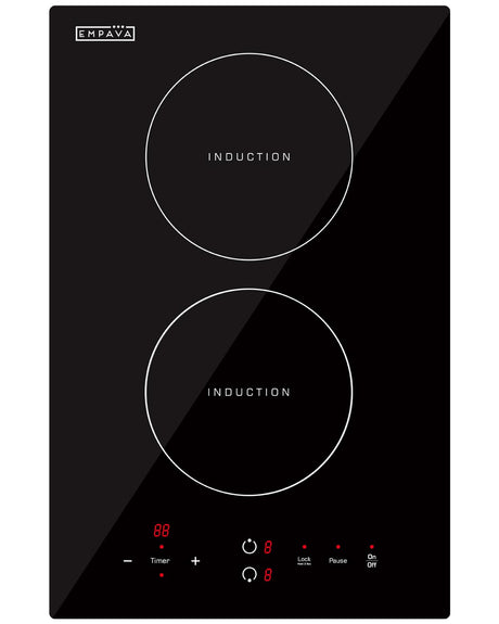 Empava Electric Stove Induction Cooktop Vertical with 2 Burners Vitro Ceramic Smooth Surface Glass in Black 120V, 12 Inch Empava