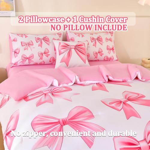 Tasselily 6 Pcs Bed in A Bag Full Comforter Set for Girls,Pink Bow Bedding,Bow Comforter Sets with Sheets for Kids Tasselily
