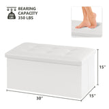 Youdesure White Folding Storage Ottoman Bench, Faux Leather Footrest for Living Room, Ottoman with Storage Padded Seat for Bedroom, Holds up to 350lbs Youdesure