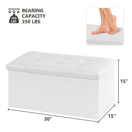 Youdesure White Folding Storage Ottoman Bench, Faux Leather Footrest for Living Room, Ottoman with Storage Padded Seat for Bedroom, Holds up to 350lbs Youdesure